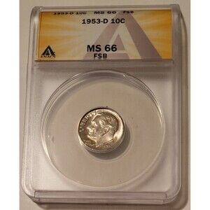 1953 D Roosevelt Dime MS66 FSB ANACS